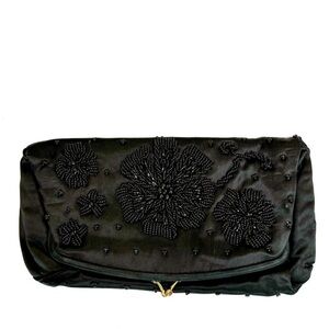 Vintage 1960's Richere by Walborg Black Floral Beaded Evening Clutch Purse